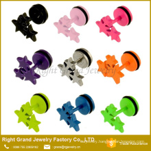 Stainless Steel Triple Star Neon Color Anodized Fake Plug Ear Tunnels